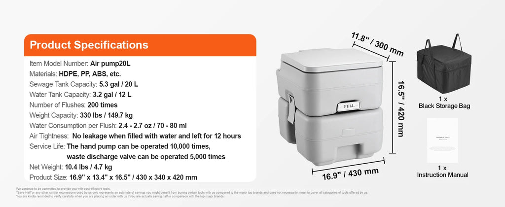 SucceBuy Portable Toilet for Camping Porta Potty Push-Button Pressurized Flush Commode Leak-proof and Odourless Portable Toilet