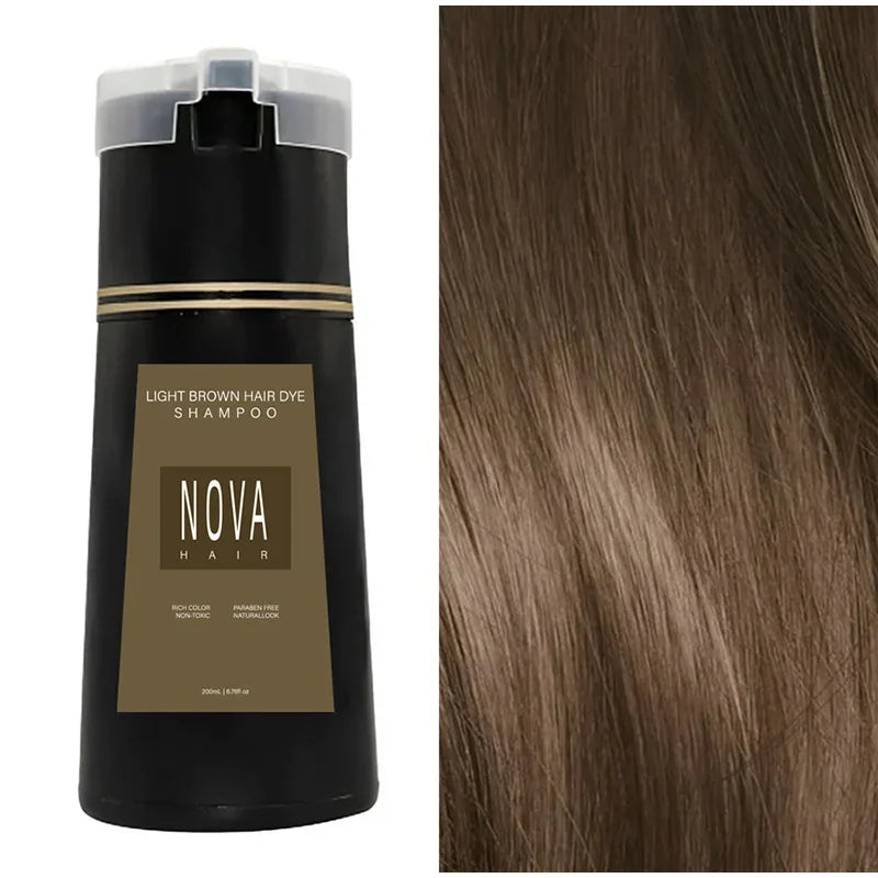 200ml Nova Hair Dye Shampoo 3-in-1 Hair Coloring Shampoo Instant Dye Shampoo Men Women Natural Fast White Hair Dyed Black Hair