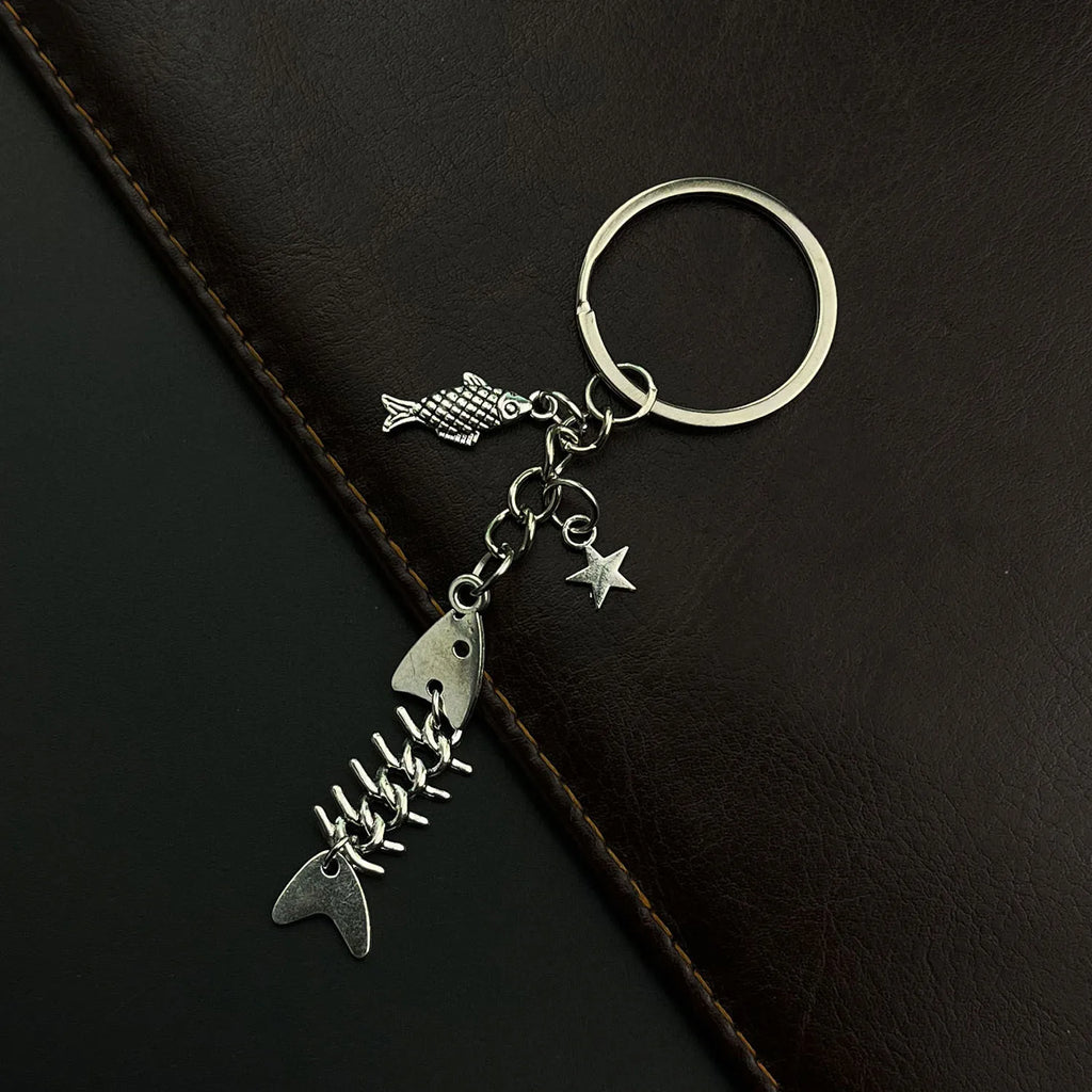 Key Chain Fish Cute Bag Charm Keyring for Car Fishbone Star Punk  DIY Handmade Jewelry Gifts