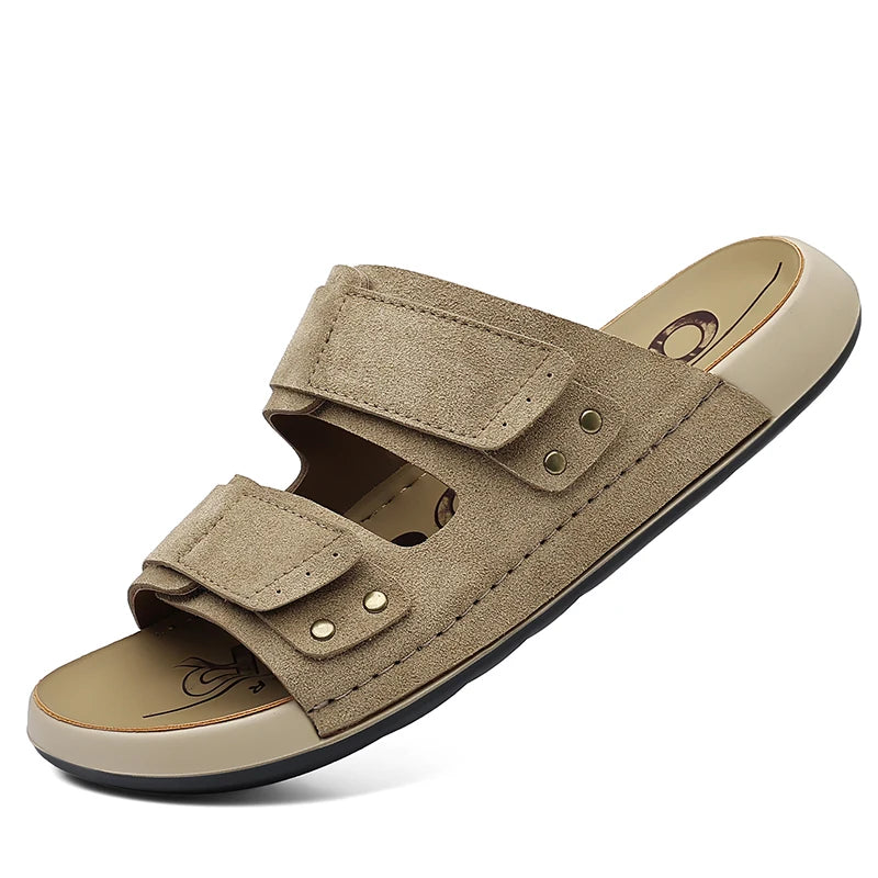 2026 Mens Sandals Slip On Leather Casual Couple Shoes For Men Soft Comfortable Mens Summer Shoes Handmade Men Outdoor Slippers