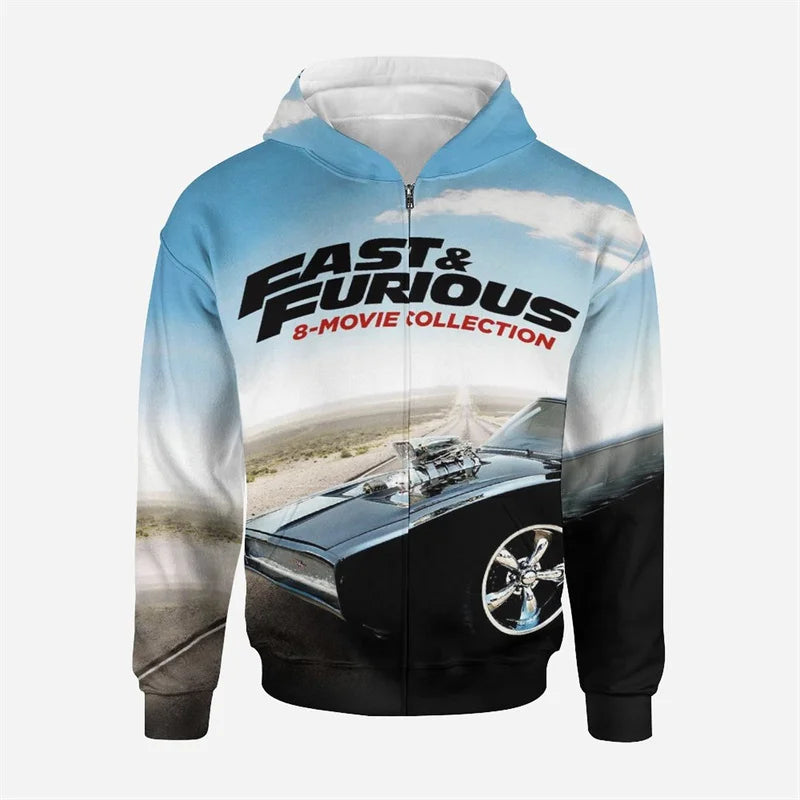 Fast & Furious 3D Print Men Children Zip Hoodie Streetwear Hot Selling Road Racer Style Spring And Autumn Jacket Sweatshirt