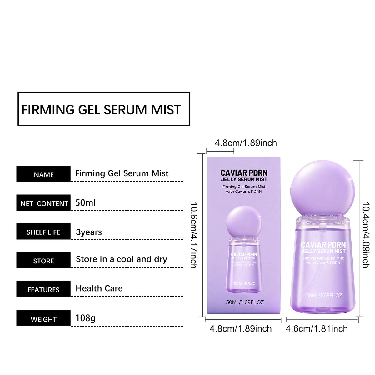Caviar PDRN Jelly Serum Mist Smooth Dry Lines Nourish Hydrating Skin Brighten Skin Tone Tighten Facial Pores Jelly Essence Spray
