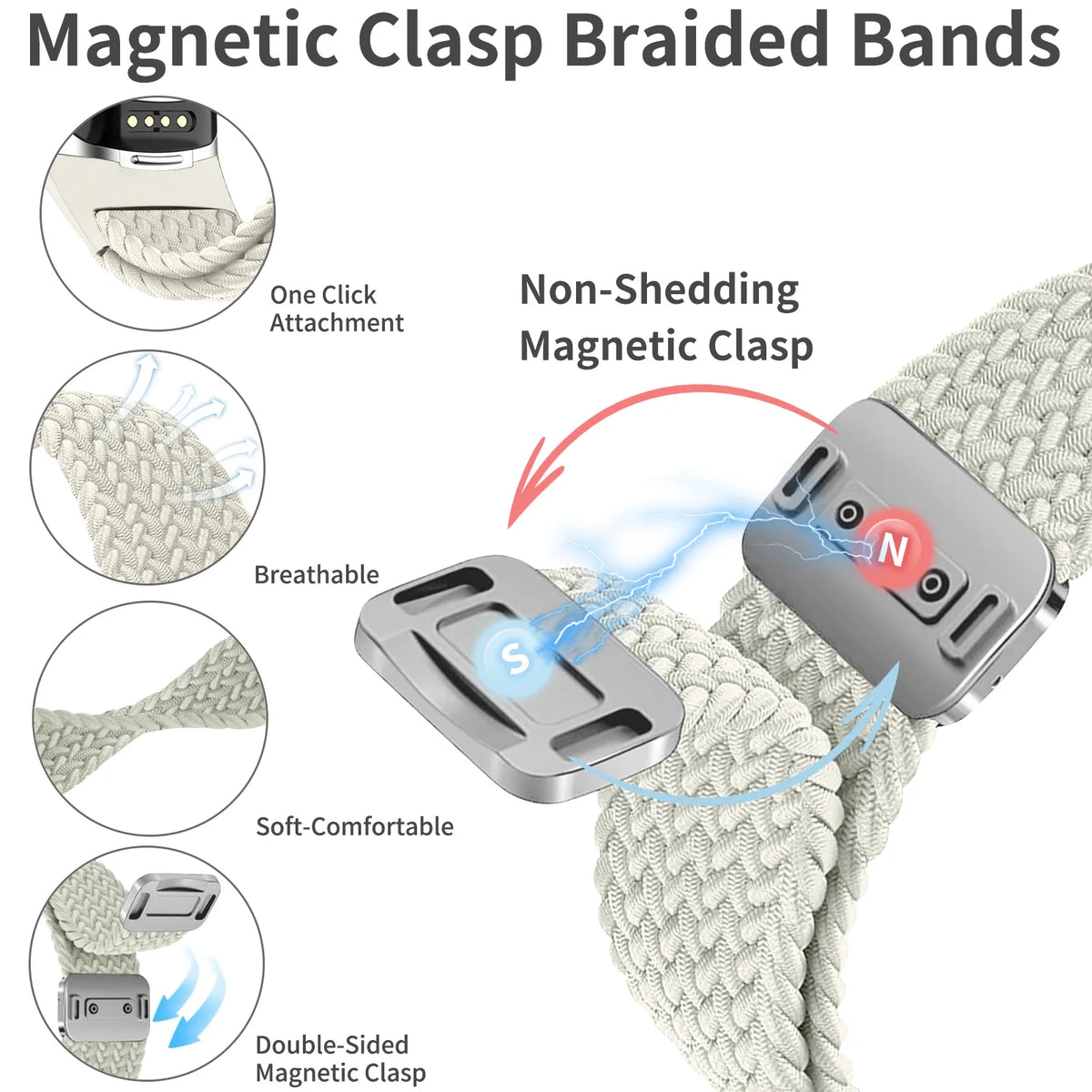Rainbow Color Braided Band With Magnetic Quick Release Buckle Compatible For Fitbit Charge 5 Charge 6 Bands for Women