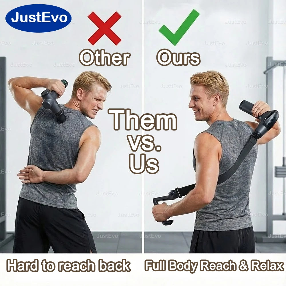 Long Handle Massage Gun Deep Tissue Percussion Back Massager Electric Muscle Soreness Relief Fascia Gun with Belt 4 Heads