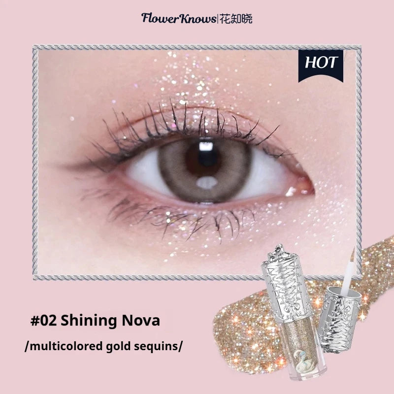 Flower Knows Liquid Eyeshadow Swan Ballet Glitter Quick-Dry Long-Lasting Waterproof Shimmer for Eyes Makeup 4g