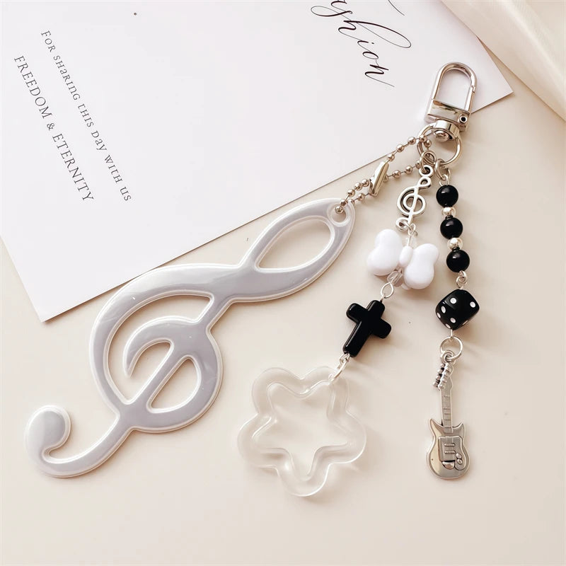 Y2K Music Themed Bag Charm Ribbon Bow Heart Keychain ItaBag Backpack Hanging Decor Ornament Accessory Gift For Teenage Girls