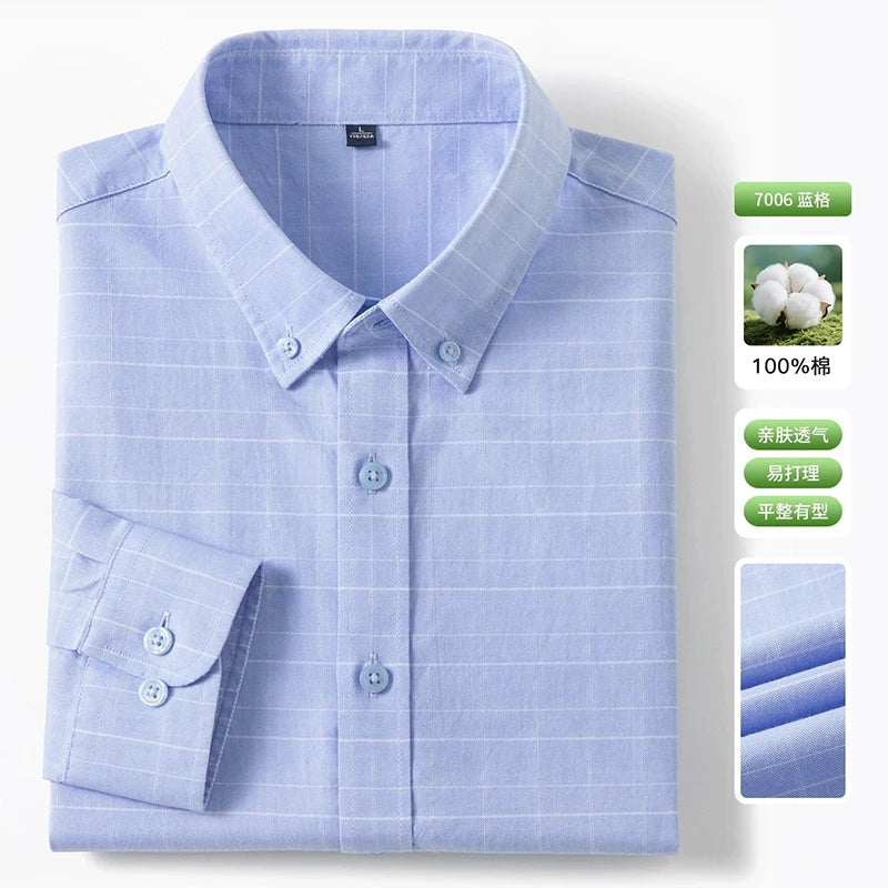 New 100% Pure Cotton Striped Shirt For Men's Long Sleeve Casual Regular Fit Soft Comfortable Business Social Shirts Men Clothing