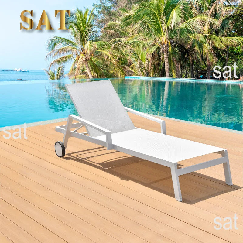 jd-Swimming Pool Sunbed Aluminum Daybed Beach Sun Loungers Outdoor Furniture Outdoor Daybed Wicker Lounger Stretch  for Garden！