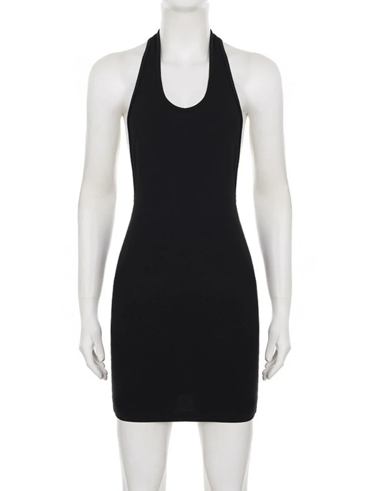 Woman Clothing Sleeveless Backless Solid Black Party Club Dress 2026 Fashion Sexy Hollow Out Package Hip Mini Vacation Dresses