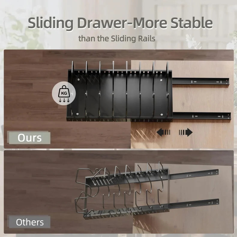 Kitchen Multifunctional Organizer - Pull-Out for Pots/Pans, Sliding Lid Holder, Spice Rack & Dish Drying Racks Drawer Organizer