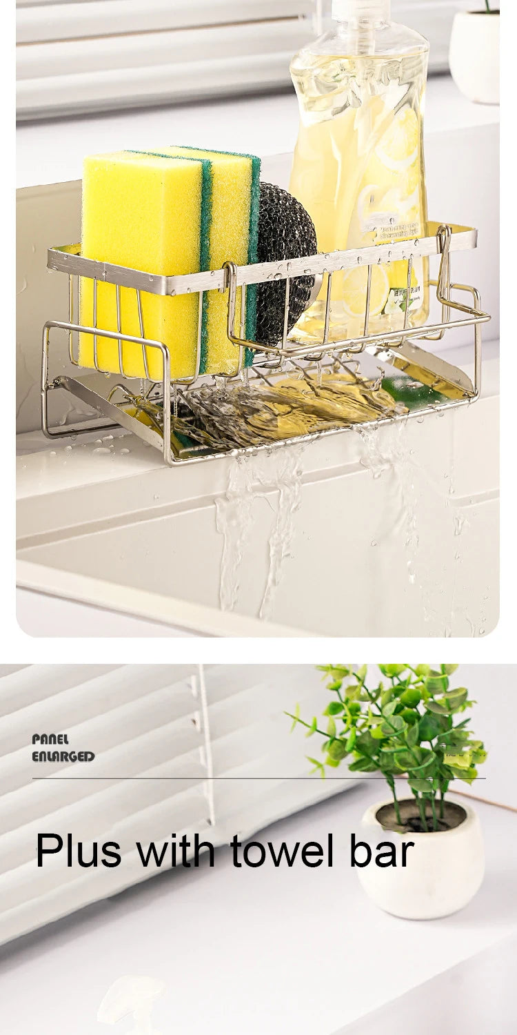 Kitchen Sink Drain Rack Organizer Kitchen Multifunctional Stainless Steel Drain Rack for Sponge Cleanser Organizer
