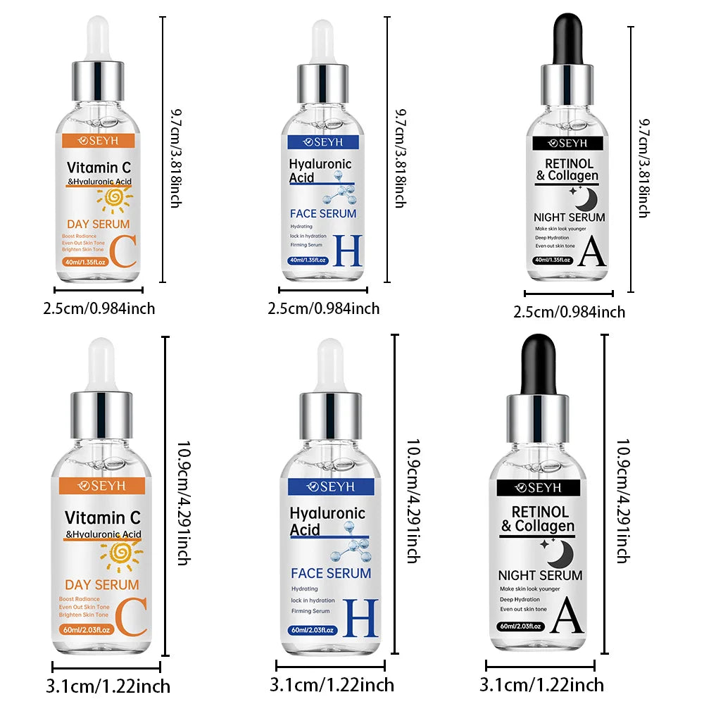 SEYH 3-Piece Set Day & Night Vitamin C + Retinol + Hyaluronic Acid with Collagen Aloe Vera Niacinamide Brightening Skin Tighteni