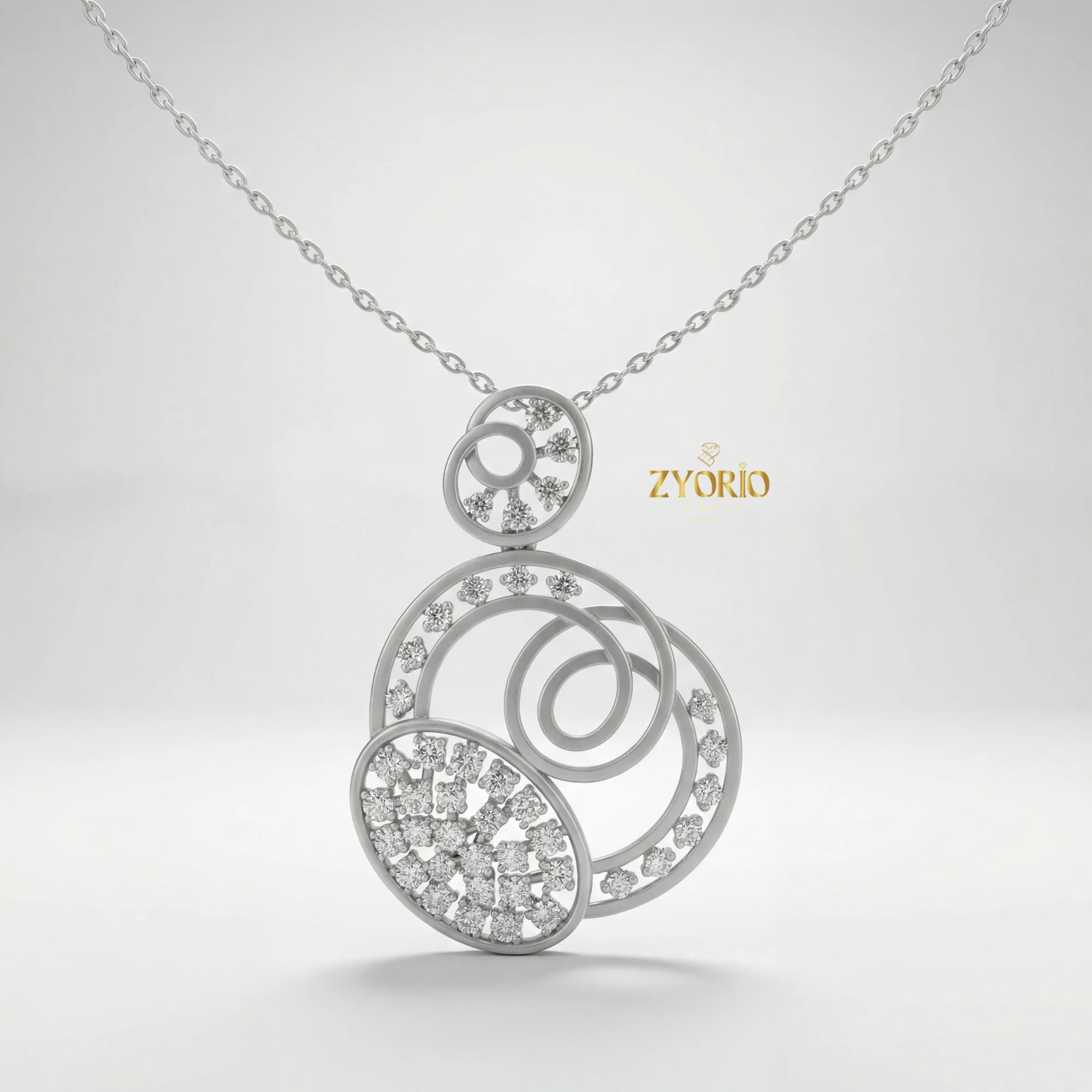 Modern Luxury Women's Triple Circle Diamond Pendant in Gold with Sparkling Diamonds for Wedding Anniversary & Party