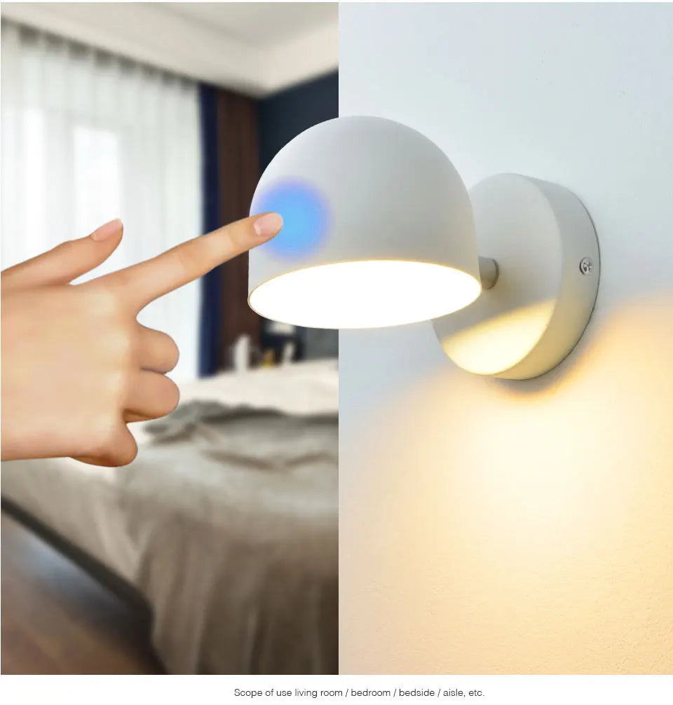 LED Indoor Wall Lamp Touch Dimming Wall Light 350° Rotatable Black White Lamp Hotel Aisle Bedroom Bedside Reading Wall Sconce