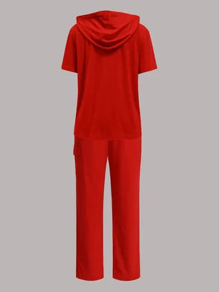 2026 Autumn and Winter Women's Casual Solid Color Hooded T-shirt with Straight Leg Pants Two-piece Set
