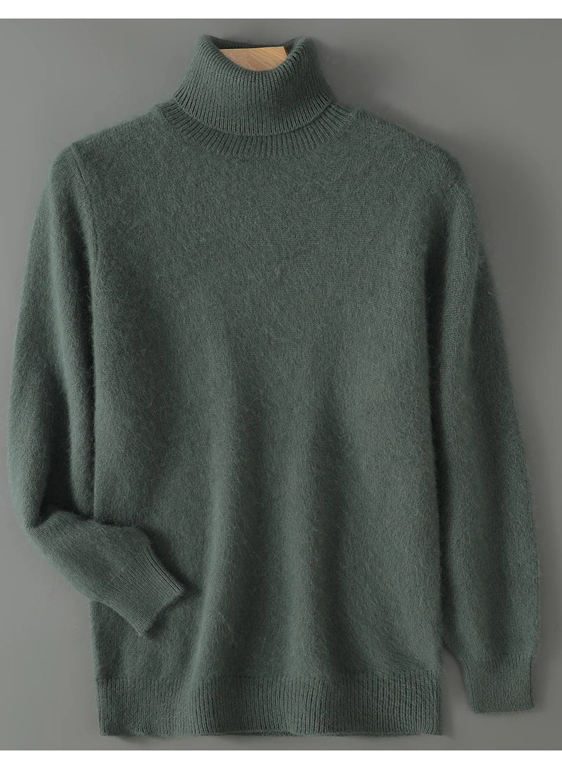 2024 Autumn Winter New Men's Casual High Collar Mink Cashmere Sweater Versatile Loose Pullover Knitted Sweater Warm Base Sweater