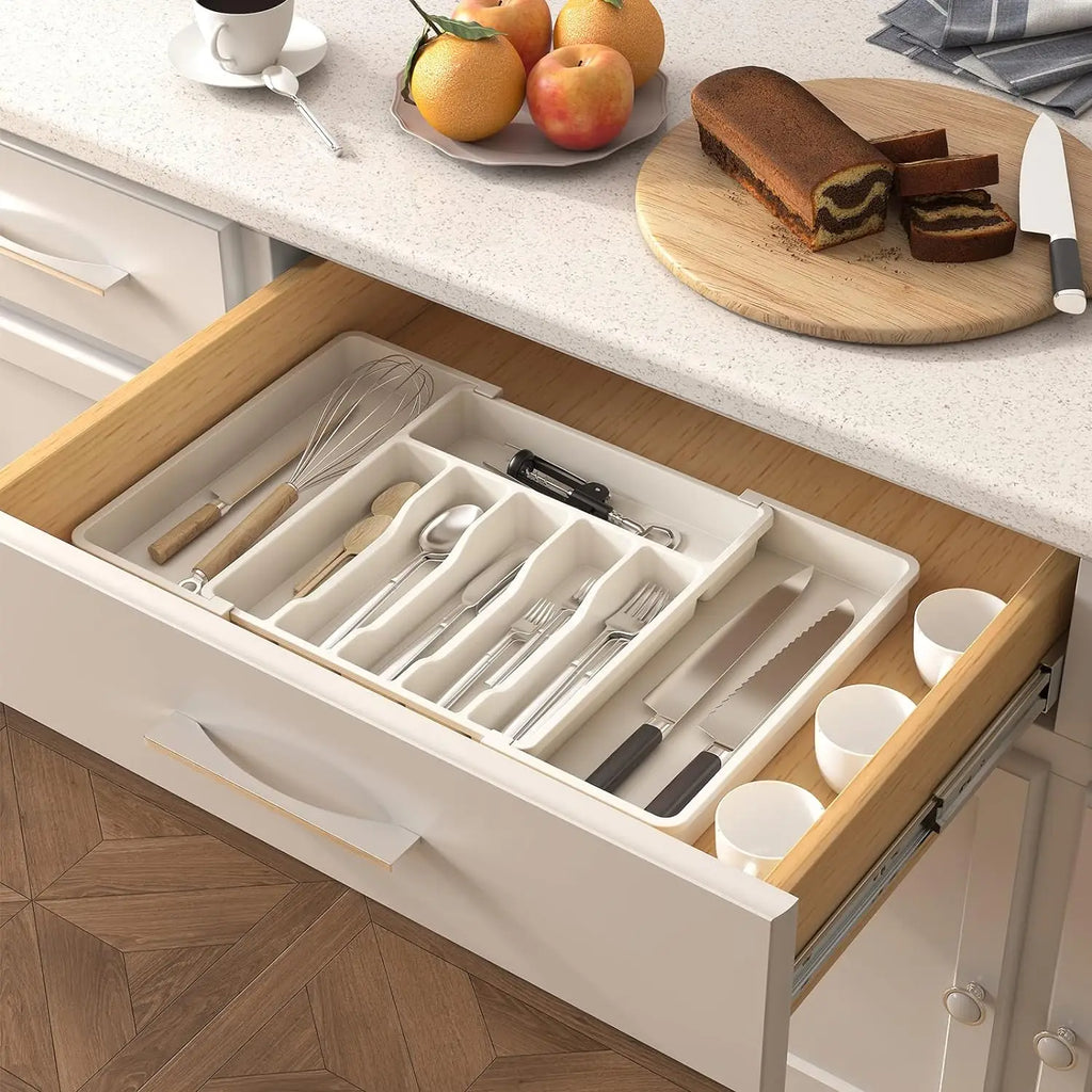 Large Extendable Cutlery Organizer Tray Adjustable Kitchenware Drawer Storage for Spoons Forks Knives
