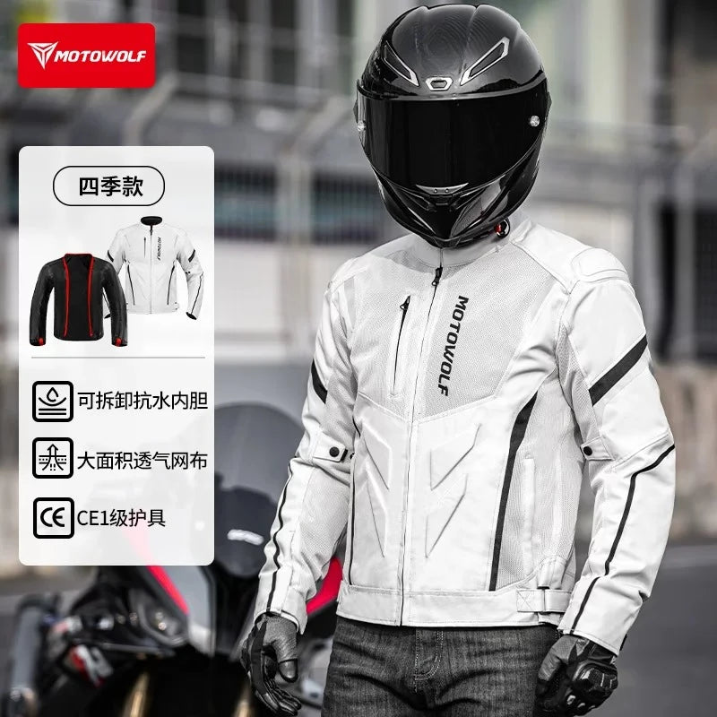MOTOWOLF Men Motorcycle Riding Jacket Removable Waterproof Thermal Liner Windproof Anti‑Fall Motorbike Touring Racing Coat