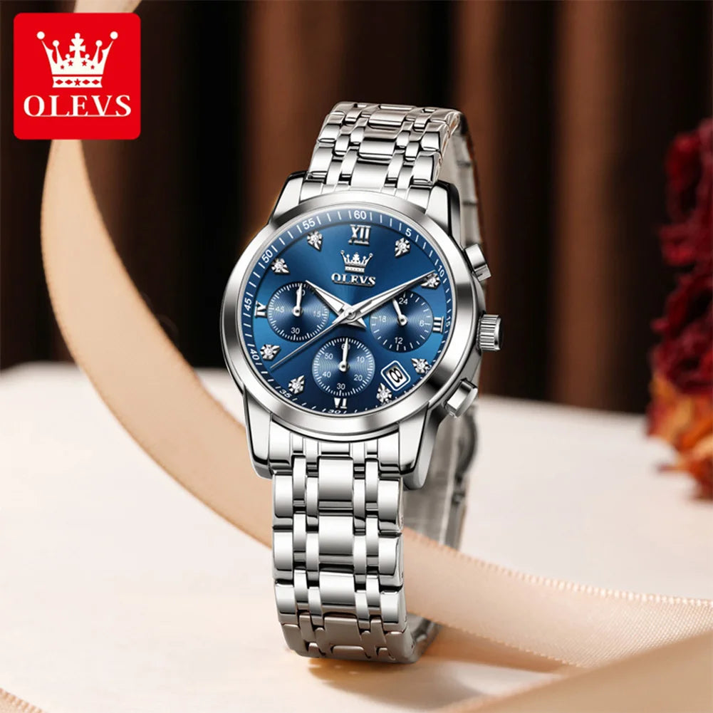OLEVS 2858 New Womens Watch Original Multifunction Quartz Wristwatch Waterproof Luminous 24 Hours Gift Box Watch For Ladies