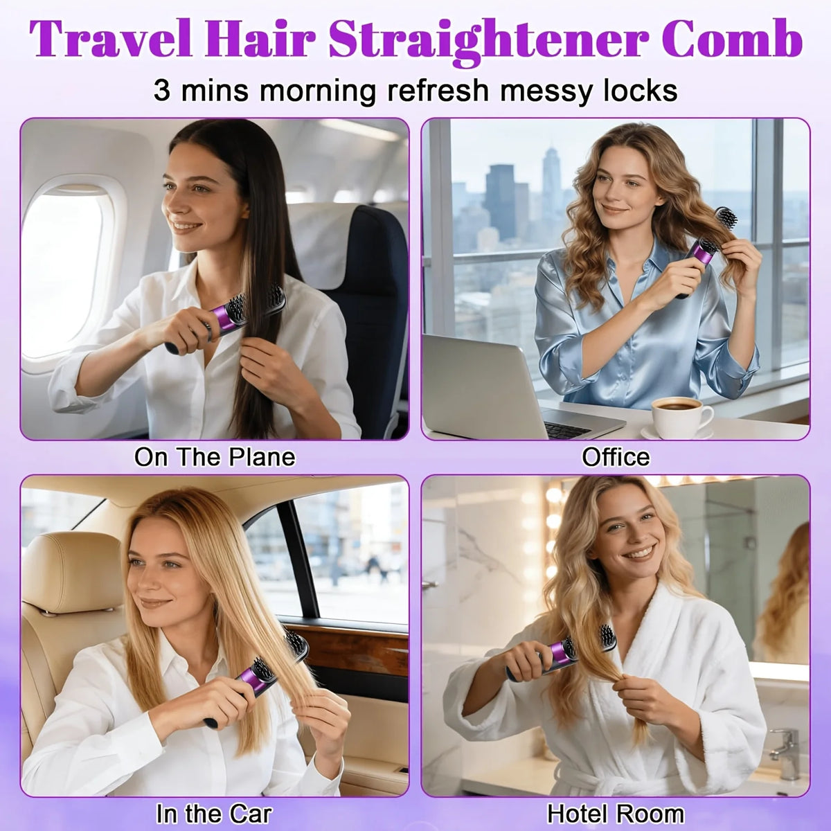 Portable Hair Straightener Brush USB Charging Cordless Hot Comb Ceramic Coating Ionic Anti Frizz Styling Tool