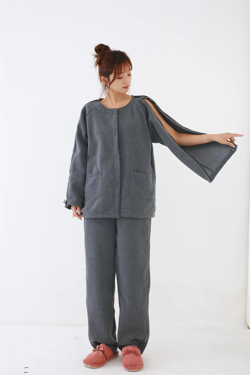 Easy Wear Care Pants for Elderly with Fall/Winter Thin Velvet Paralysis Bedridden Patients and Leg Fracture/Operation Recovery
