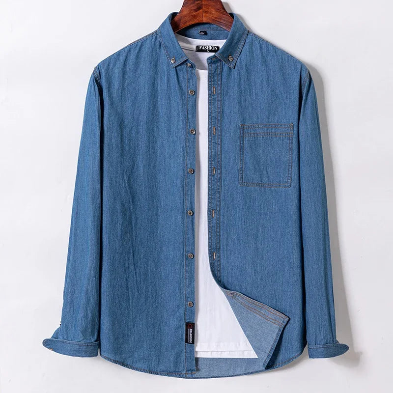 2025 Denim Pure Cotton  Long-Sleeve With Pocket Design Shirt Classic  Fashion Embroider Comfortable Clothes