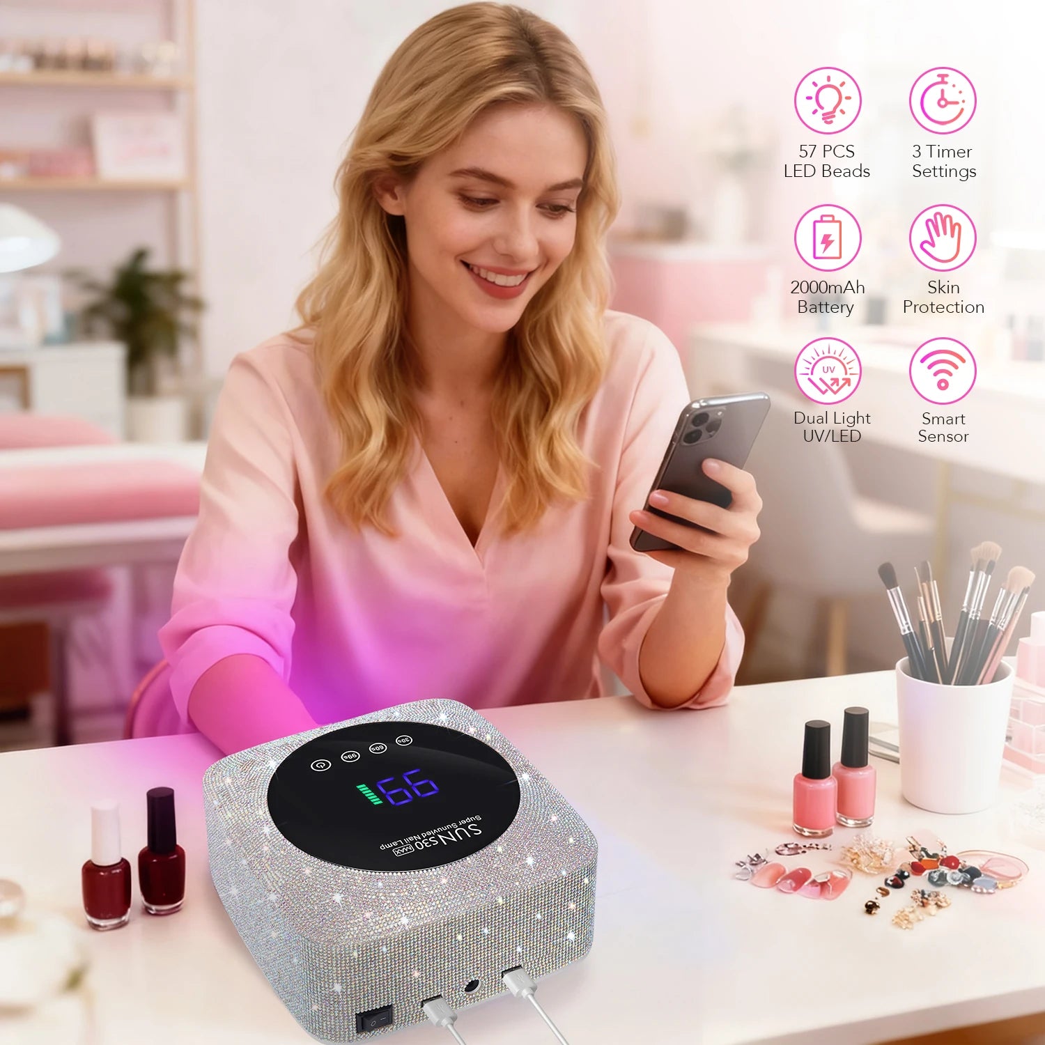 180W UV LED Nail Lamp 57LED Rechargeable Nail Dryer For Curing Polish Gel Wireless Manicure Machine With Smart Sensor Salon Tool