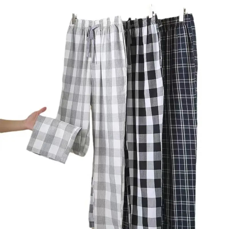 High-Waisted Cotton Men's Pajama Pants, Loose Fit, Summer Casual, Plus Size, Stylish, Thin, Home Wear Long Pants for Spring and Autumn