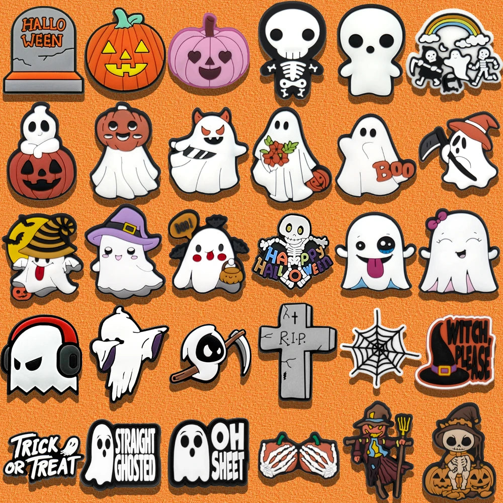 1/30pcs Halloween Shoe Charms Ghost Witch Shoe Decorations Pins for Kids Men Women Party Accessories Buckles Treat or Trick Gift