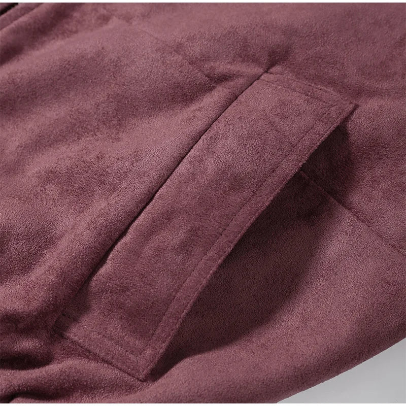 Women Dusty Faux Suede Bomber Jacket Stand Collar Zip Up Loose Drop Shoulder Elastic Hem Casual Fall Outerwear 2026 Fashion Coat