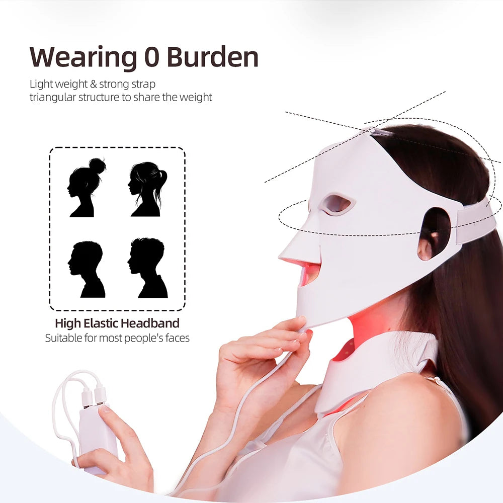 7 Colors Photon Face Neck LED Mask 3D Flexible Silicone Facial Beauty Mask Red Light Infrared Skin Care Repair Skin Wireless Use
