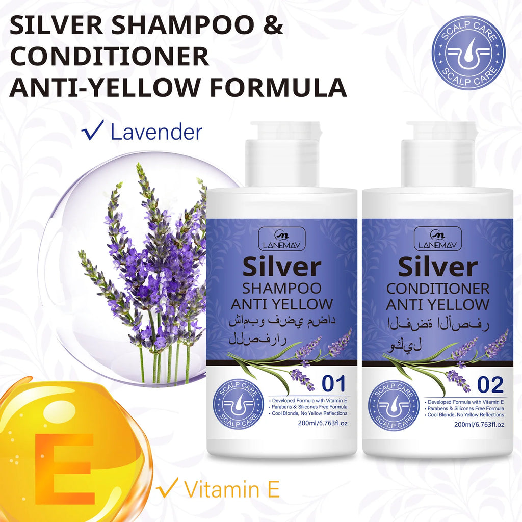 Silver Anti-Yellow Shampoo & Conditioner Set – Neutralize Brassiness & Maintain Cool Blonde Tones.