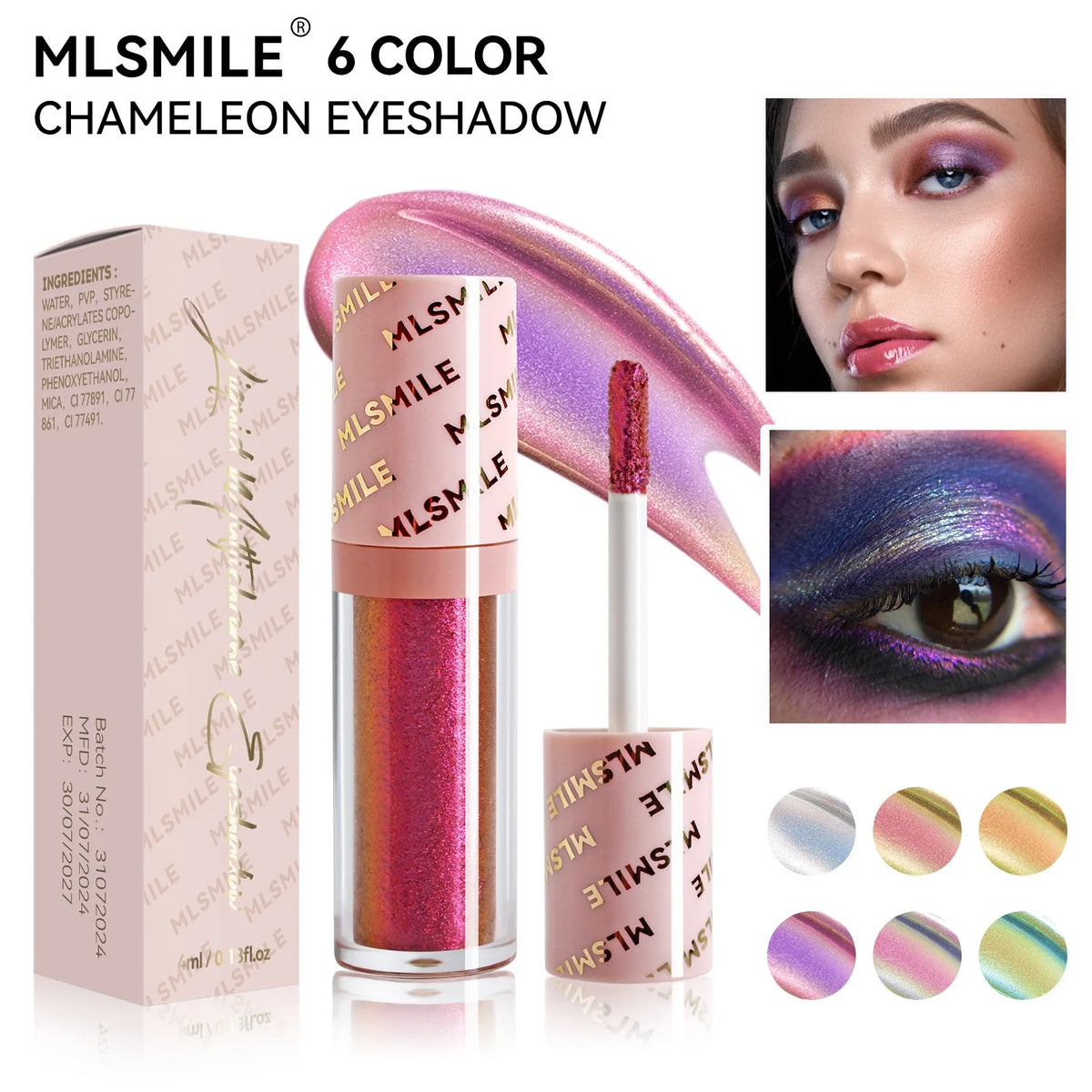 Gold Purple Chameleon Liquid Eyeshadow Pearlescent Fine Shimmer Quick Drying Eye Shadow Polarized Brightening Stage Eye Makeup