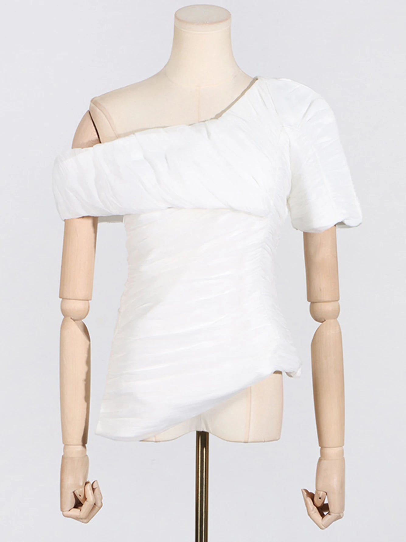 High Quality Summer New White Slim Set 2026 Sexy Short Sleeved Pleated Top+High Waisted Wide Leg Pants Party 2 Two-Piece Set