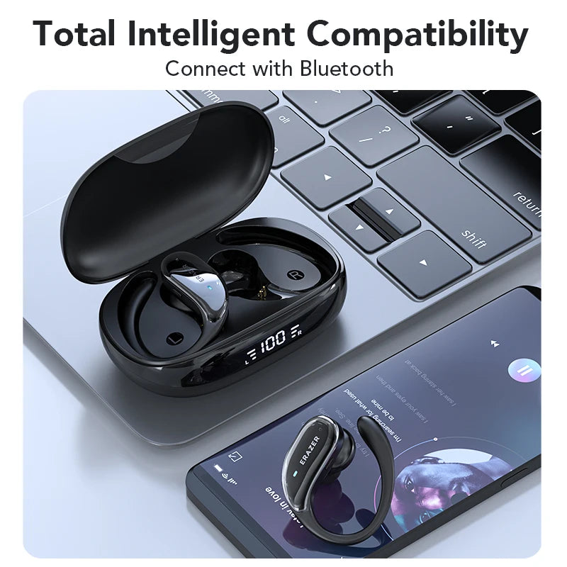 XT80 Bluetooth 5.3 Earphones True Wireless Headphones with Mic Button Control Noise Reduction Earhooks Waterproof Headset