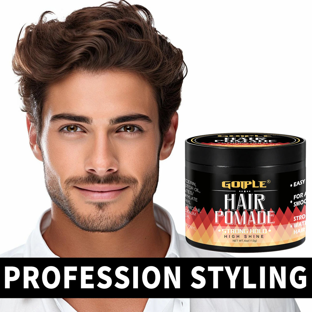 GOIPLE 180ml Wave Shampoo Deep Clean or 113g 360 Style High Shine Hair Pomade Strong Hold Layered Control Wavy Wax Cream for Men