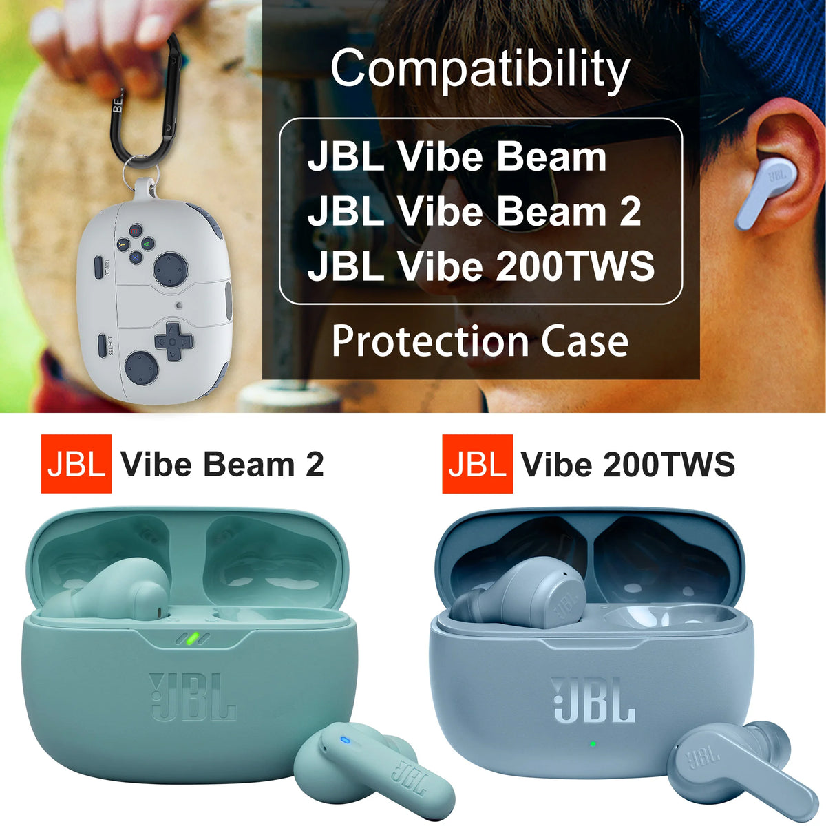 Protective Case For JBL Vibe Beam/Vibe Beam 2/Vibe 200TWS, Vogue Game Protection Cover for JBL Vibe 200TWS/Vibe Beam 2 Case