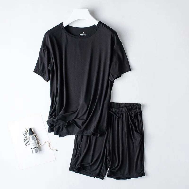 2026 Summer New Pajama Set Women's Modal Short Sleeve Shorts Two Piece Set Ladies Solid Loose Large T-shirt Homewear Women Shirt