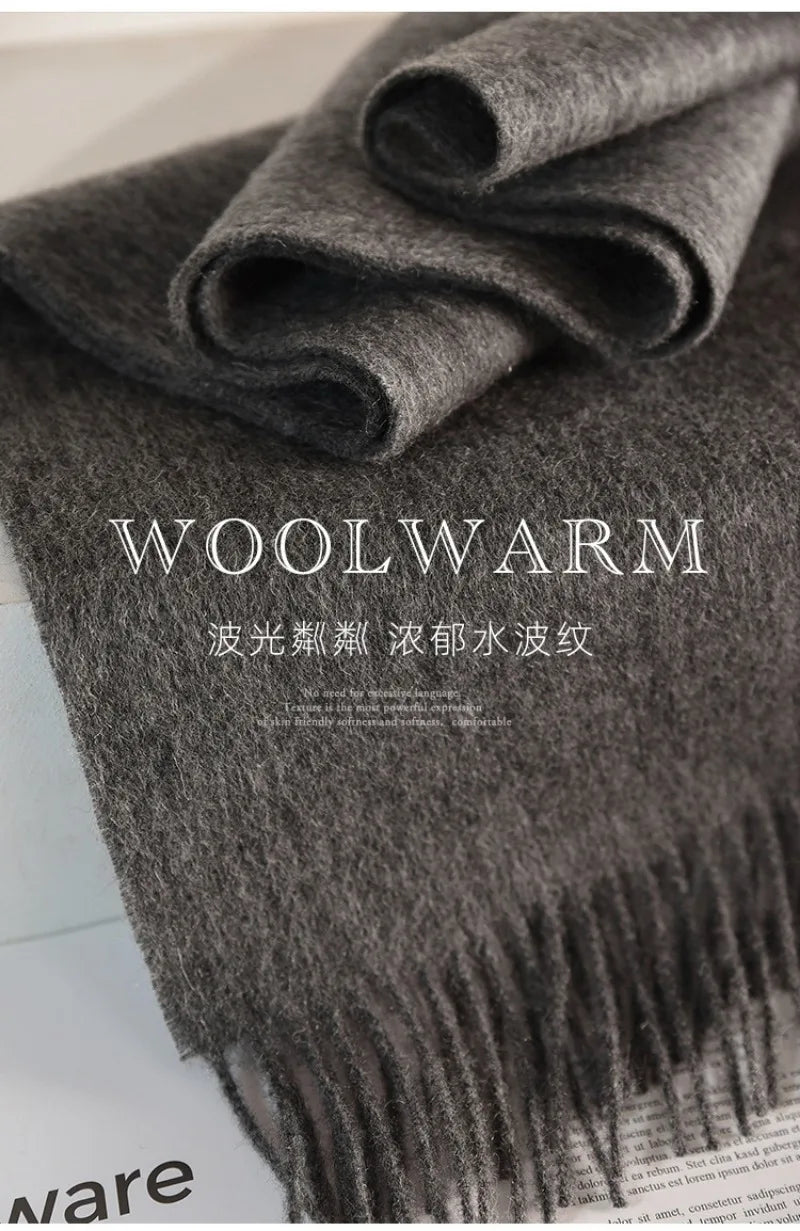 High Quality 100% Wool Muffler Classic Simple Solid Men Women Scarf Fall Winter Thick Casual Shawl Male Female Tassel Scarves