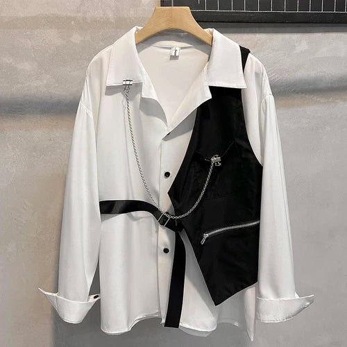 Autumn Men's Plus Size Casual Solid 2024 Dress Shirt Single Patch Pocket Long Sleeve Regular-fit Button-down Shirts B244