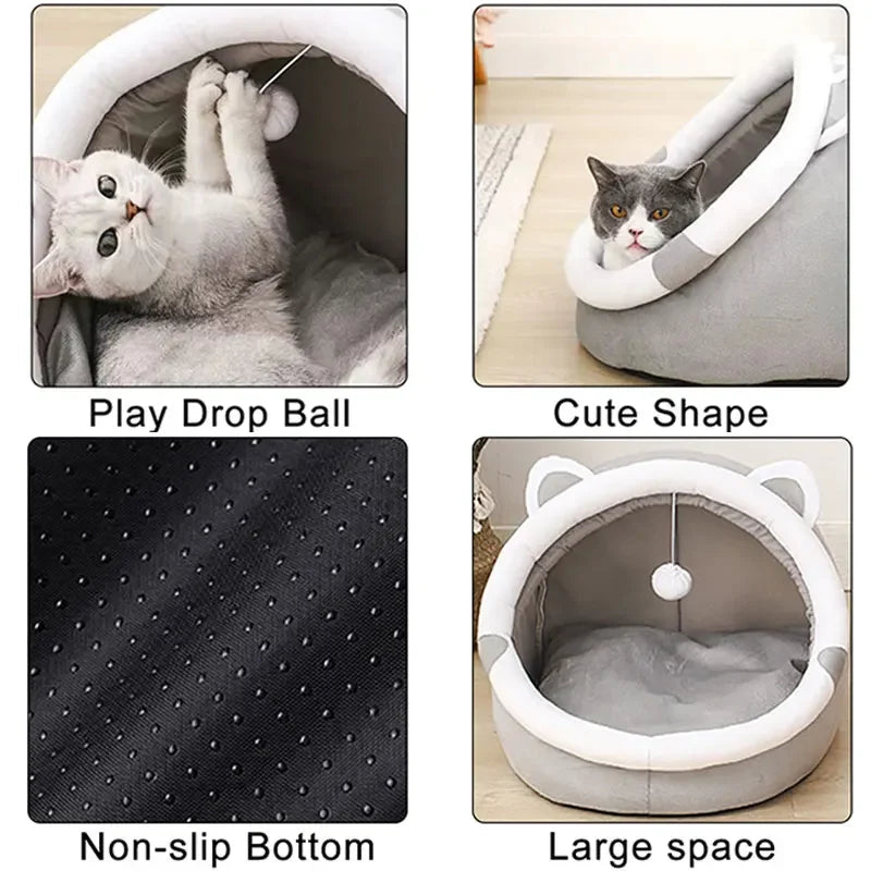 h Tent Cave Bed for Cats Small Dogs Self-Warming Cat Tent Bed Cat Hut Comfortable Pet Sleeping Bed Foldable Removable Washable