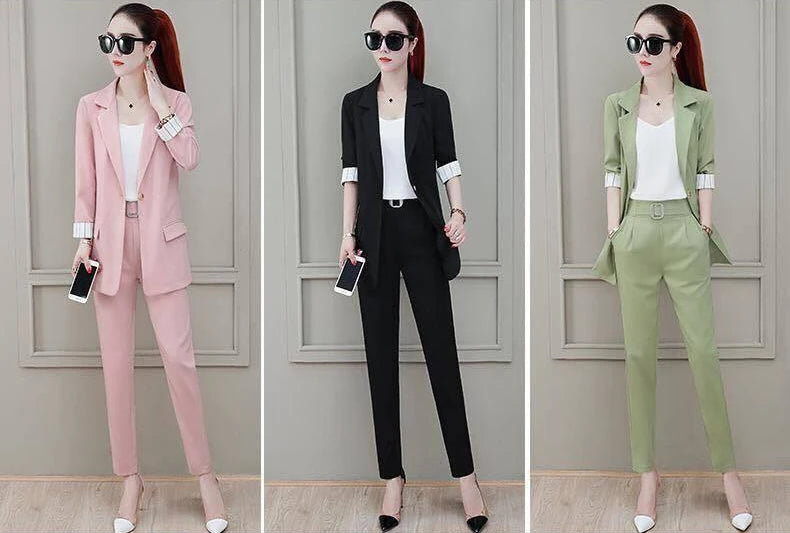 Two Piece Set Pants for Women Professional Trouser Suit Blazer and Womens 2 Pant Sets Top Outfit Wear To Work Office Pink Classy