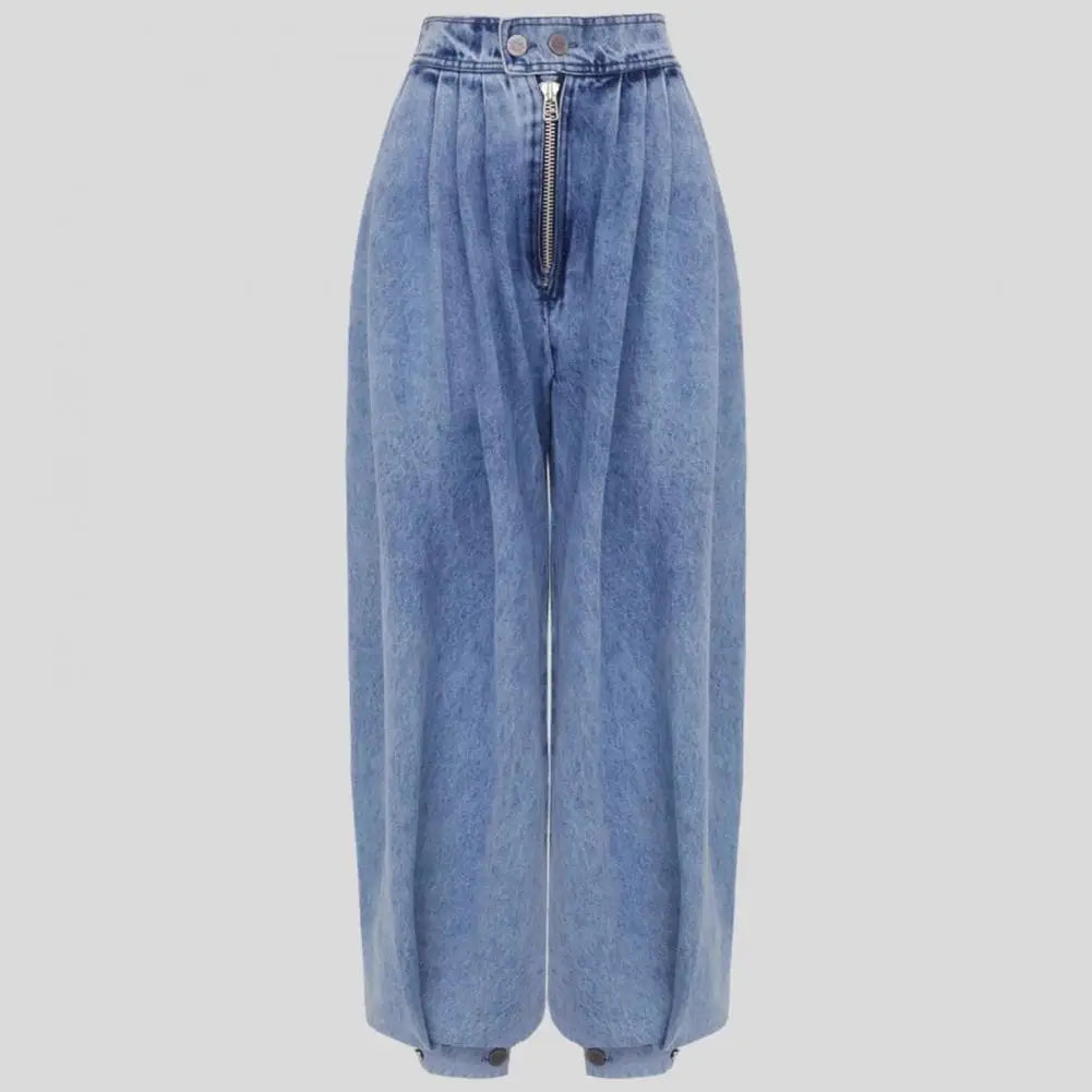 2025 Women High Waist Zipper Loose Jeans Retro Balloon Trousers Casual Pants High Waist Wide Leg Denim Pants Fashion Harem Pants