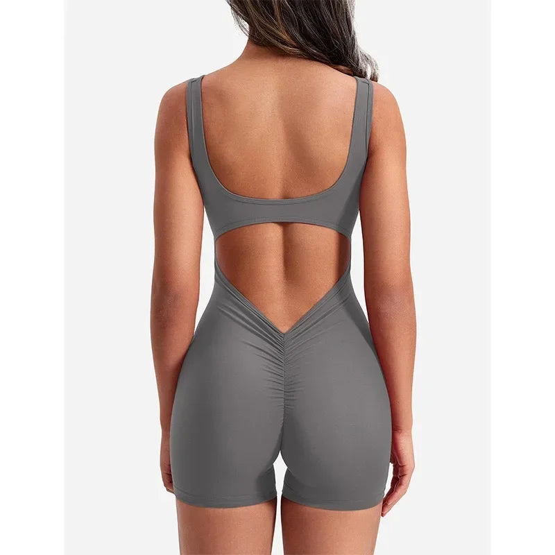 Women's Slim Fit One-Piece Shorts  Workout Jumpsuits Spring/Summer  Hip Lifting Backless Yoga Sports Clothing Sexy Design
