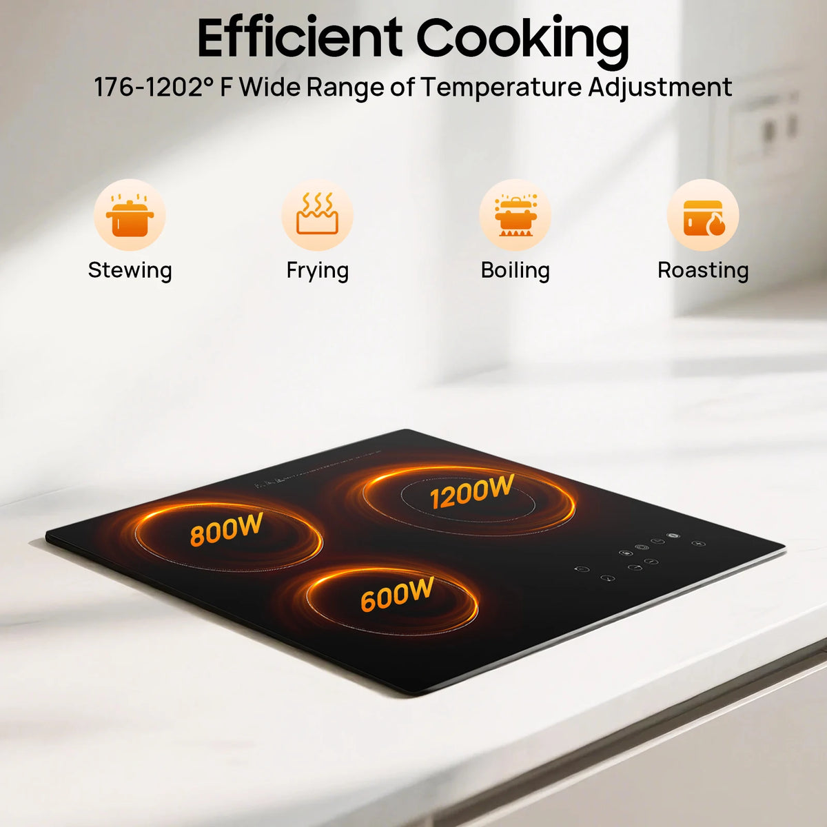 NEWEST Ceramic Cooktop, Electric Cooktop, 3 Burners Radiant Electric Stove Top with Timer, Child Safety Lock, Sensor Touch Control, 2600W 110V