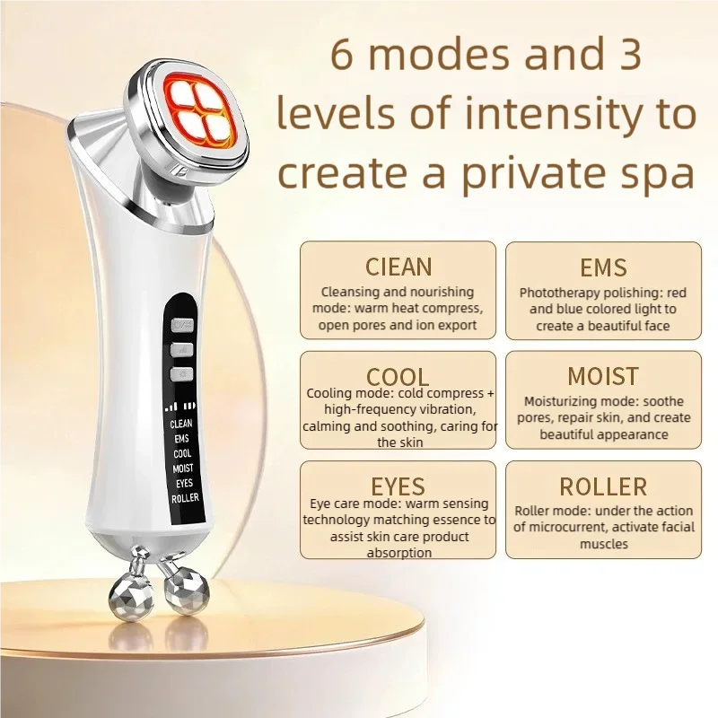 EMS Facial Micro-current Beauty Instrument 6Mode Eye Face Lift 3D Roller Massager 3 Colour LED Skin Tighten Massage Beauty Devic