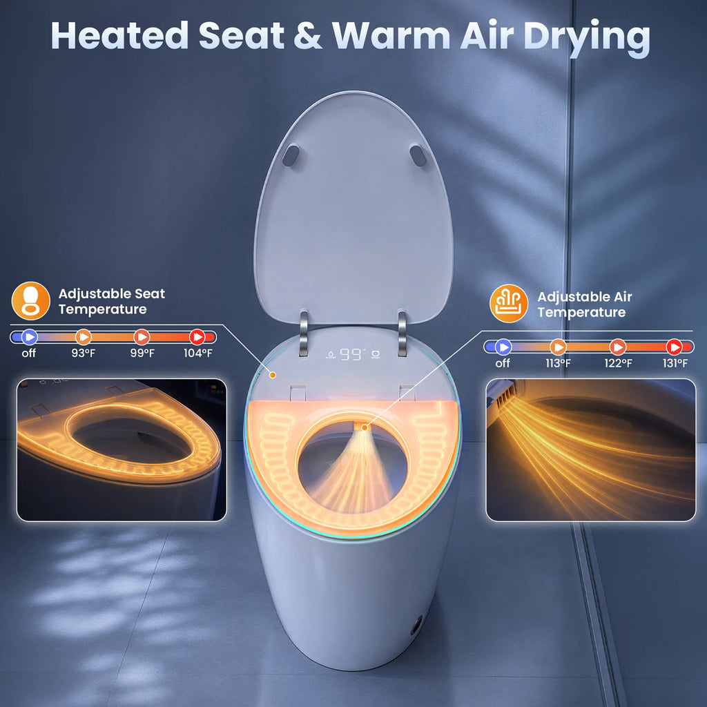 New Smart Toilet with Night Light Fully Automatic Open/Close 1000g MaP Flush Heated Seat Warm Water & Air Drying Dual Auto Flush Bidet Toilet with Tank