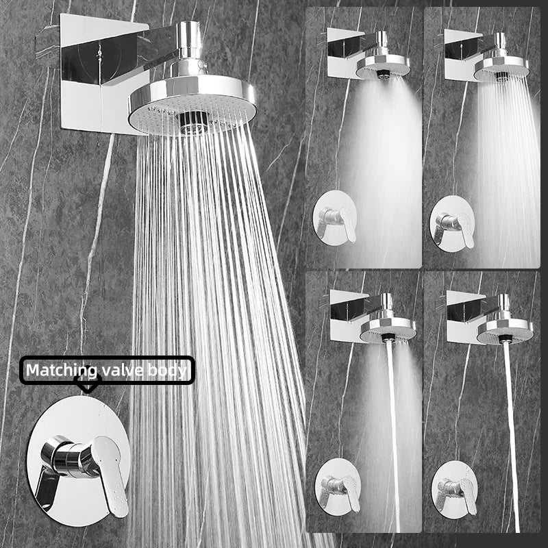New 5 Functions Large Flow Ceiling Mounted Supercharge Shower Head 175MM Big Panel Round High Pressure Top Spray Rain Showerhead