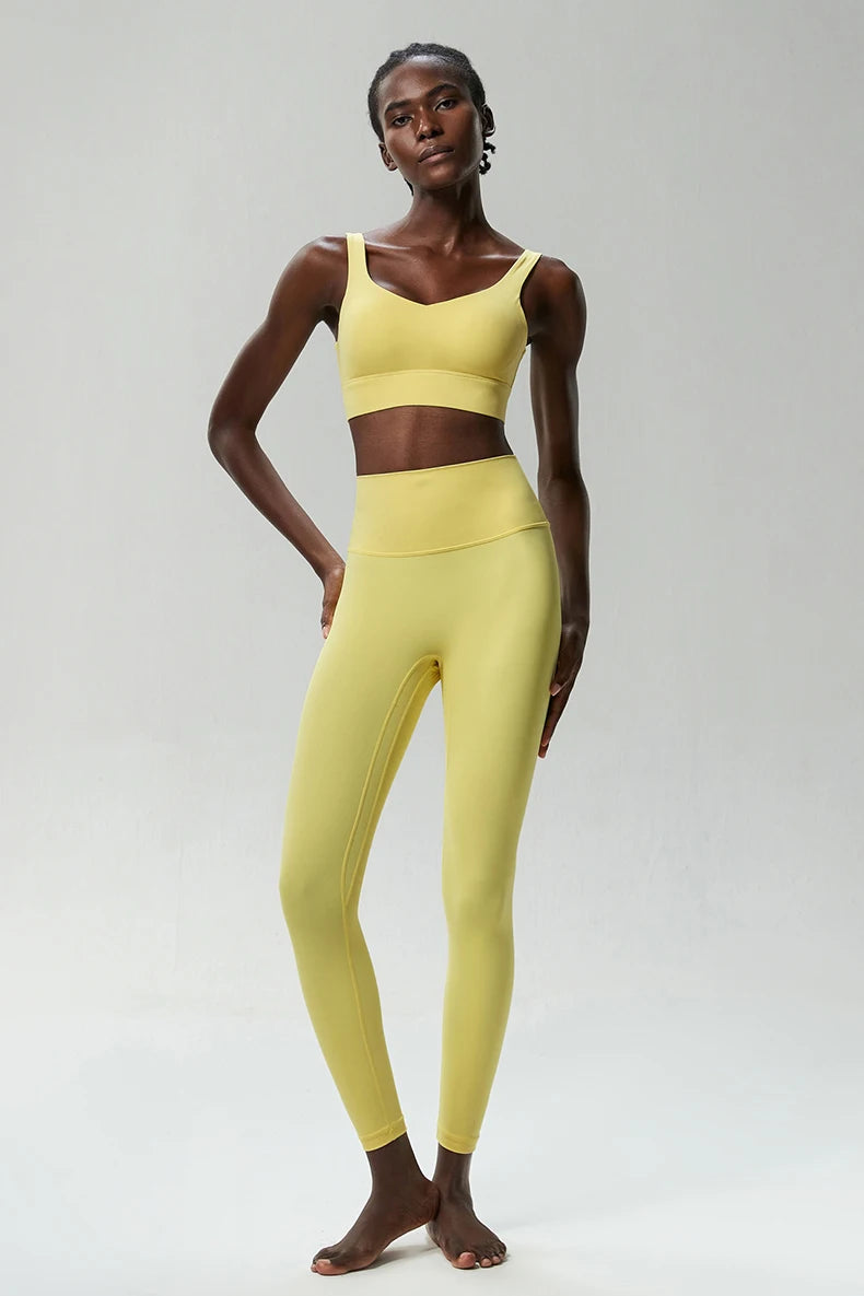 Two Pieces Fitness Yoga Set Women Solid Color Stretchy Soft Gym Suit Breathable Quick Dry Running Sportswear Workout Clothes
