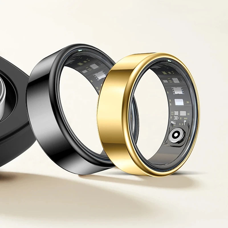 R09 Smart Ring Men Women with Charging Case,Heart Rate Blood Oxygen,Skin Temperature Monitor,5ATM Waterproof For Android iOS
